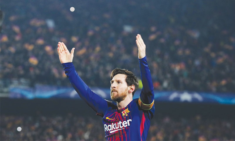 LIONEL Messi celebrates his second goal.