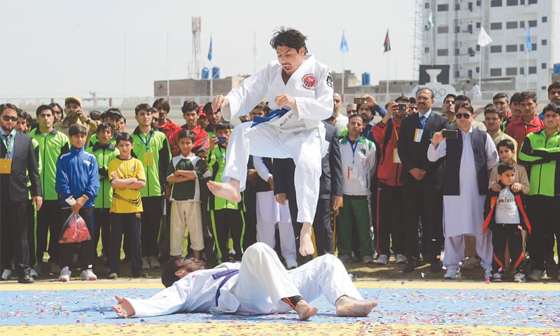 PESHAWAR: A taekwondo match in progress at the Inter-provincial Games on Sunday.&mdash;White Star