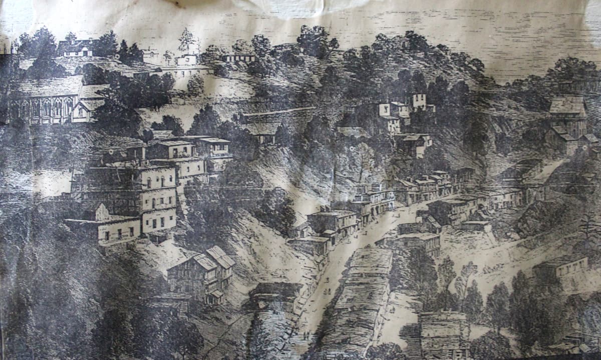 An old image of Murree from 1869 hanging in Shifaul Haq’s office | Danyal Adam Khan