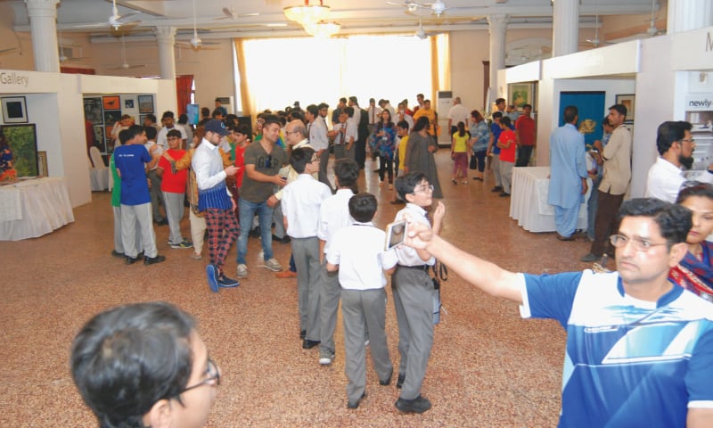 Schoolchildren attending the festival