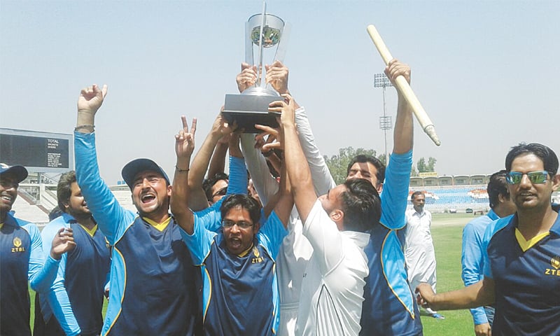 RAWALPINDI: ZTBL players celebrate after winning the Patron&rsquo;s Trophy Grade-II final against Ghani Glass at the Pindi Cricket Stadium on Tuesday.&mdash;Courtesy PCB