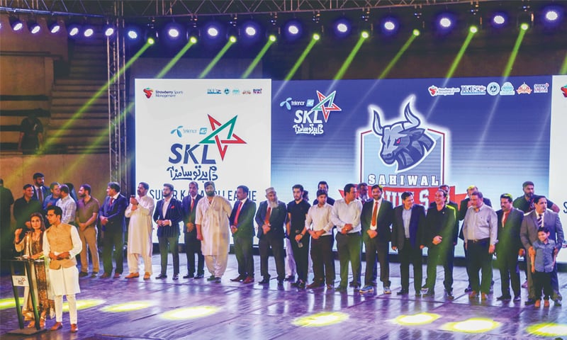 LAHORE: A view of the Super Kabaddi League opening ceremony at the Al-Hamra Cultural Complex 
on Tuesday.&mdash;Aun Jafri/White Star