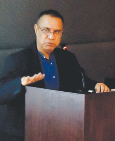 DR Nomanul Haq speaks at IBA on Monday.—White Star