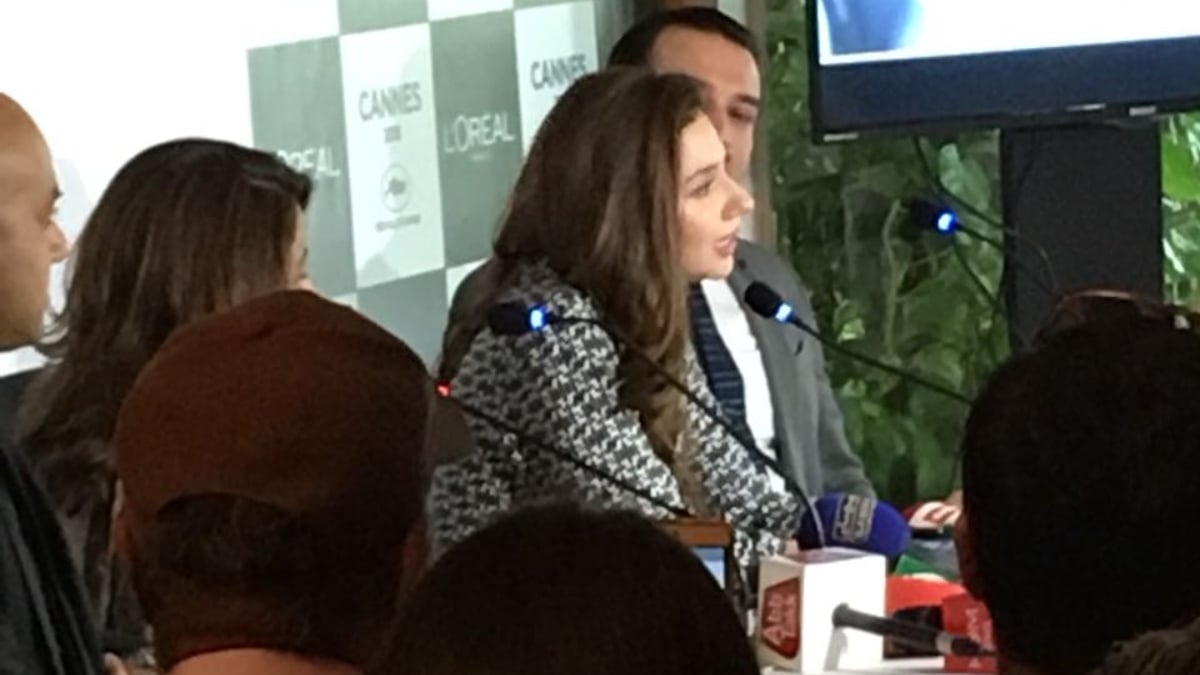 Mahira Khan at the press conference for Cannes