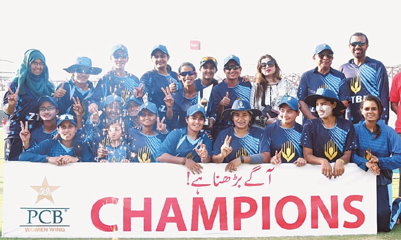 KARACHI: The ZTBL squad members pose in a group after winning the 1st Women&rsquo;s Departmental T20 Cricket Championship at the National Stadium on Thursday.&mdash;Courtesy PCB