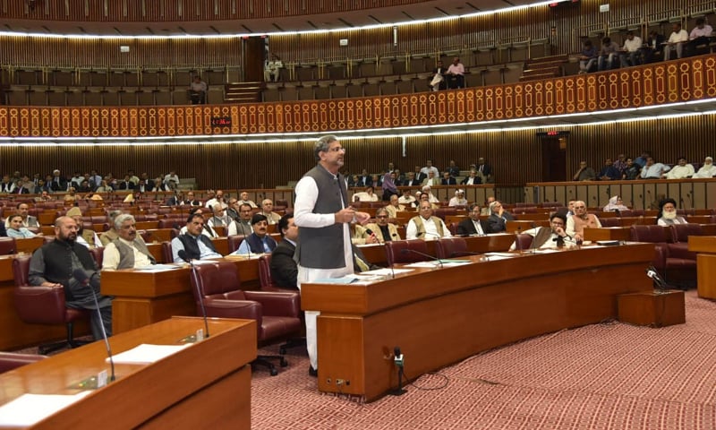 PRIME Minister Shahid Khaqan Abbasi speaks in National Assembly on Tuesday.&mdash;APP