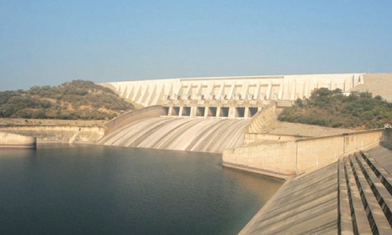 A view of the Mangla dam with sufficient water levels. The Mangla dam lost all its water in February and has still not been able to take off despite historically being an early riser.&mdash;Dawn file photo