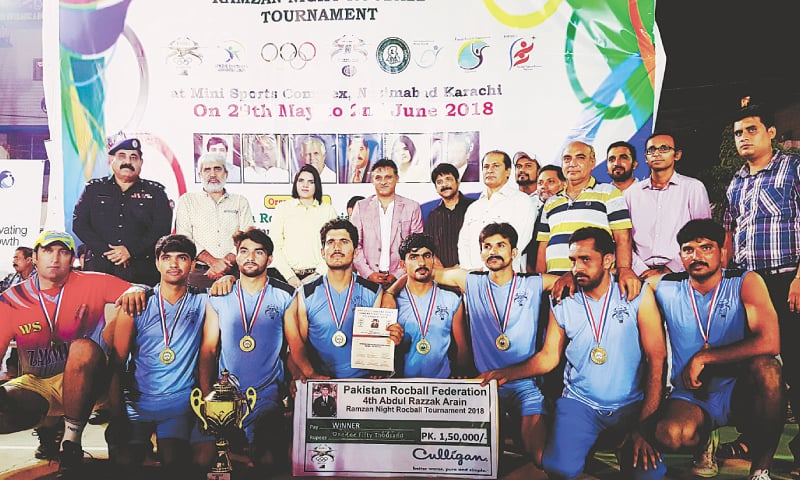 KARACHI: Winners Punjab outfit seen with chief guest
Dr Junaid Ali Shah and PRF officials Maqbool Arain and Ume Laila after the final. KARACHI: Winners Punjab outfit seen with chief guest
Dr Junaid Ali Shah and PRF officials Maqbool Arain and Ume Laila after the final.