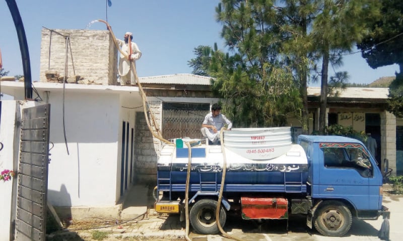 Water is being supplied to a government school in Talash. &mdash; Dawn