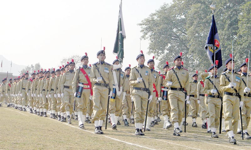 Students march in a parade.