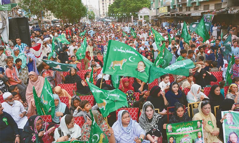 PML-N supporters attend a rally addressed by Shahbaz Sharif in Lyari on Tuesday.—White Star