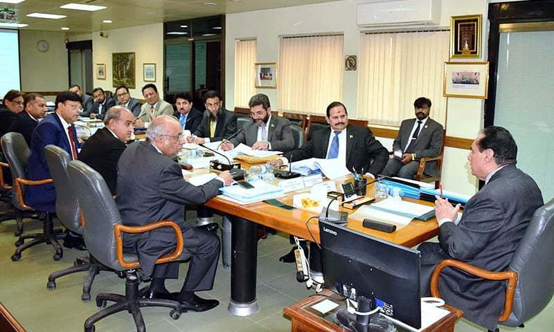 ISLAMABAD: Chairman of the National Accountability Bureau retired Justice Javed Iqbal presides over a meeting of NAB’s executive board on Wednesday.—APP