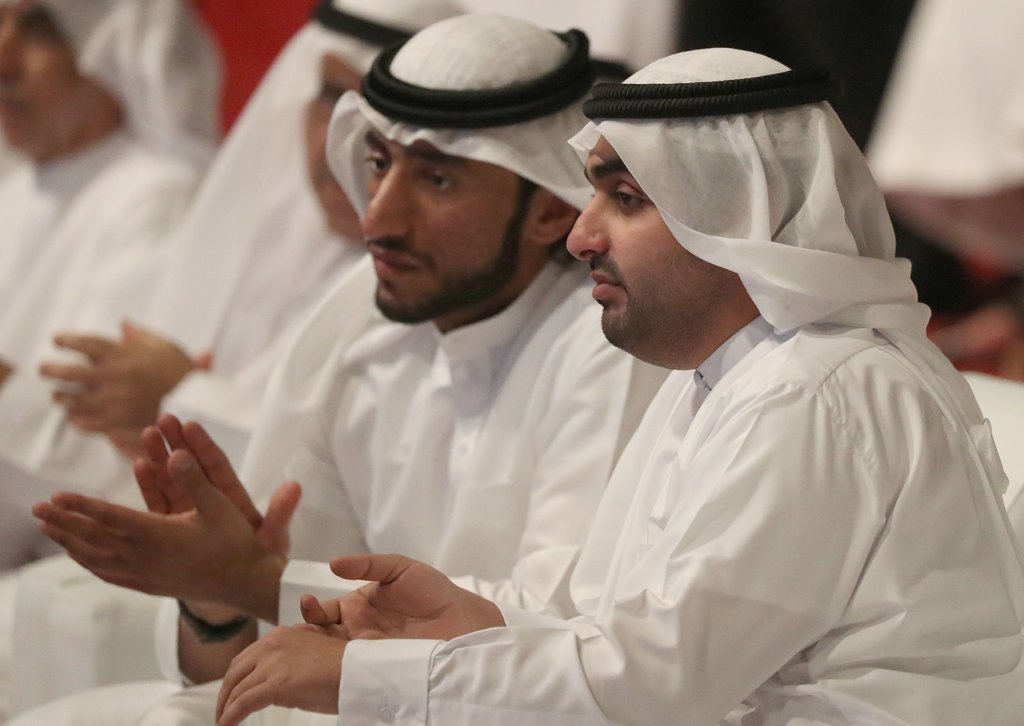 Sheikh Rashid bin Hamad Al Sharqi, right, in Fujairah in March. — Photo courtesy AFP via NYT