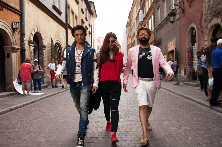 Ali Zafar, Maya Ali and Faisal Qureshi in a scene shot in Poland from Teefa In Trouble