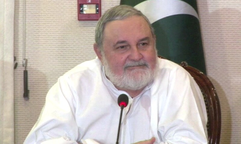 Foreign Minister Abdullah Hussain Haroon speaks to the media on Wednesday. — DawnNewsTV