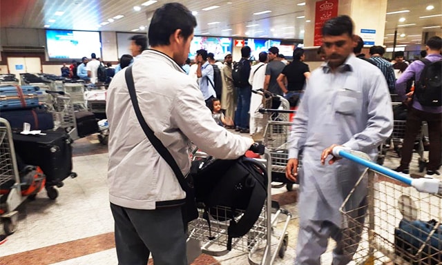 SAI flight NL-891 lands at Lahore airport carrying 185 adults and 29 children, including 2 infants. — Photo provided by Arif Malik SAI flight NL-891 lands at Lahore airport carrying 185 adults and 29 children, including 2 infants. — Photo provided by Arif Malik