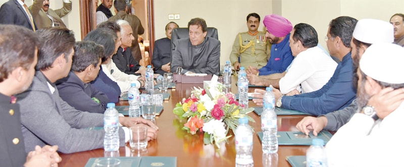 Prime Minister Imran Khan meets a delegation comprising team members from the 1992 Cricket World Cup and former Indian cricketer-turned politician Navjot Singh Sidhu at the Prime Minister’s Office on Saturday. — White Star