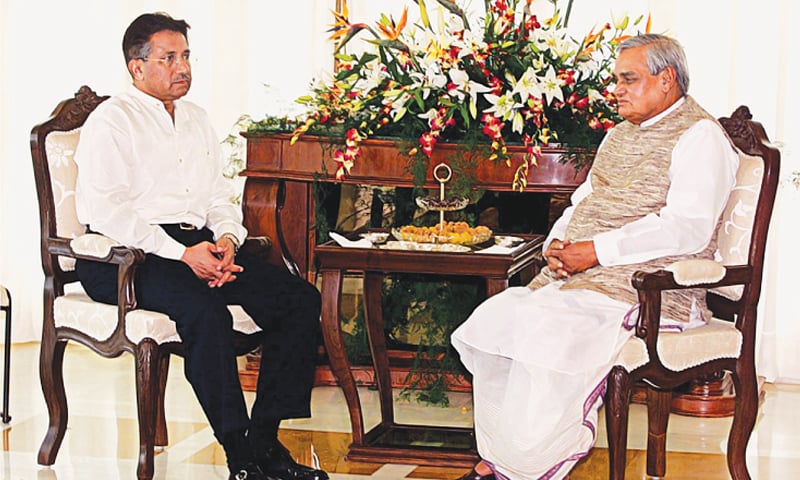 In this July 15, 2001, file photo, Pakistani President Gen Pervez Musharraf (left) talks with Indian Prime Minister Atal Bihari Vajpayee in Agra, India | AP Photo