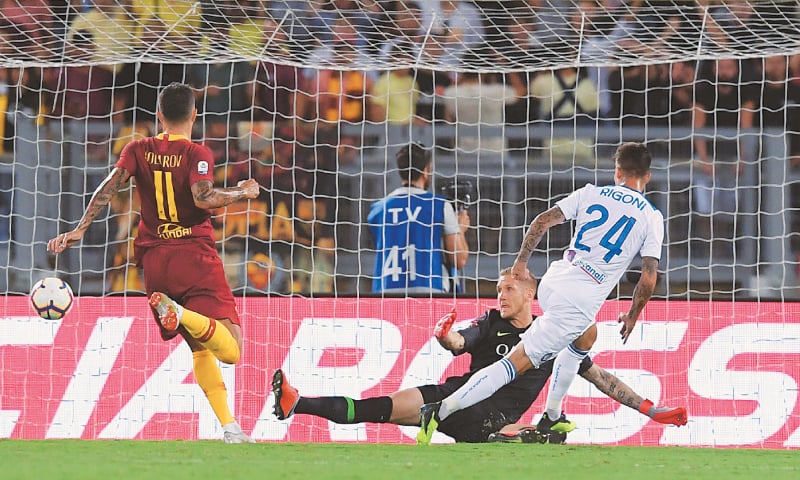 ROME: Atalanta&rsquo;s Emiliano Rigoni scores a goal against AS Roma during their Serie A match at Stadio Olimpico.&mdash;Reuters