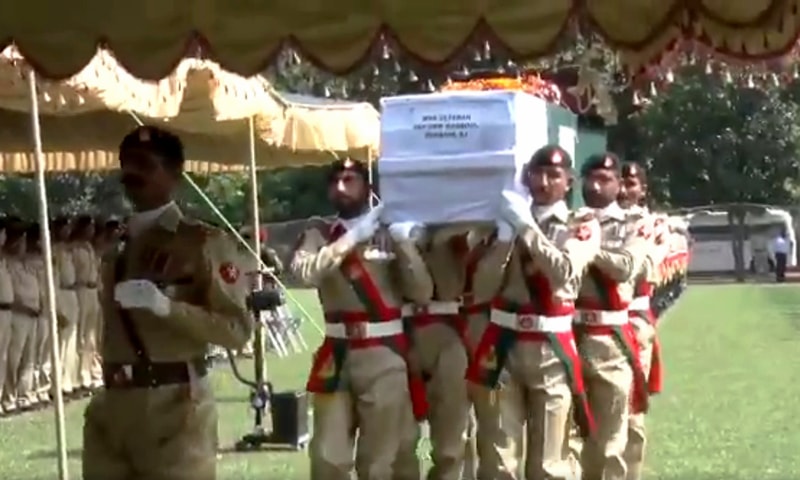 Funeral procession carrying Sepoy Maqbool Hussain. —Screen shot courtesy ISPR