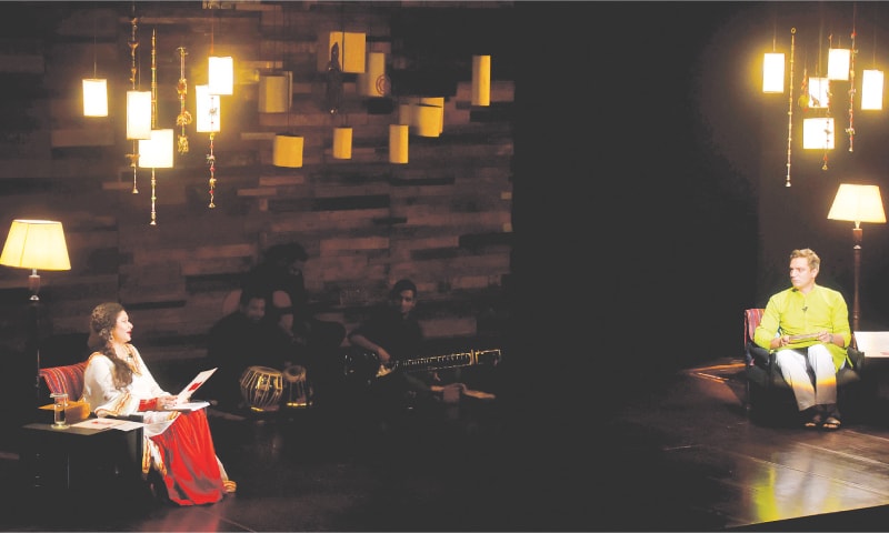 SANIA Saeed and Tajdar Zaidi in a scene from Likhay Jo Khat Tujhey staged at Napa on Friday evening.—White Star SANIA Saeed and Tajdar Zaidi in a scene from Likhay Jo Khat Tujhey staged at Napa on Friday evening.—White Star