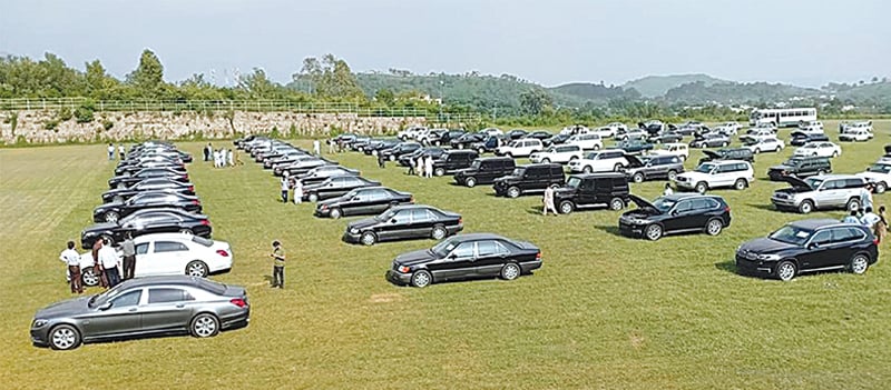 ISLAMABAD: Luxury vehicles are parked on the premises of the Prime Minister House for inspection by people before their auction on Sunday. As part of the austerity measures announced by Prime Minister Imran Khan, the government placed advertisements in the newspapers last week, offering 102 luxury cars and jeeps, including bulletproof vehicles, for public auction. These vehicles can also be inspected by the public today (Friday).—Online