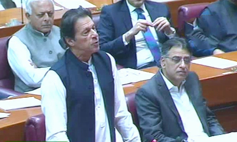 PM Imran Khan speaks during the NA session. — DawnNewsTV