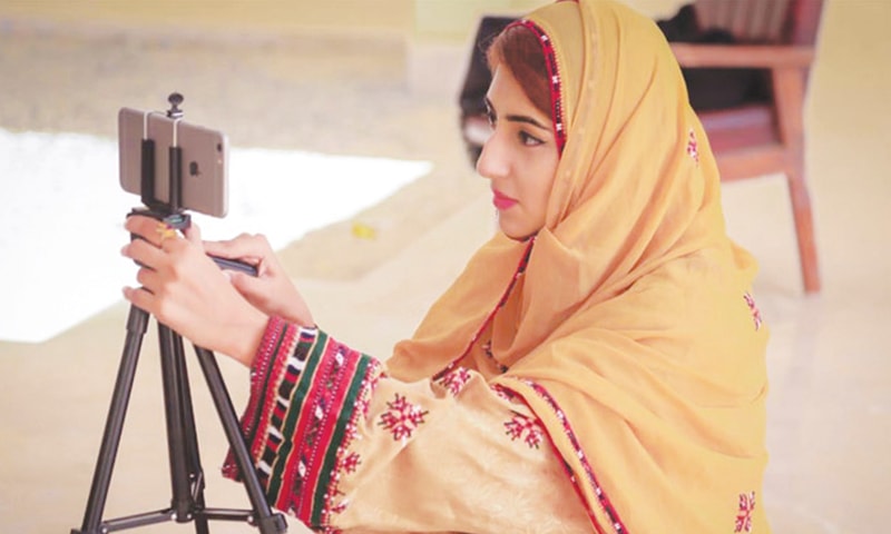 ANITA Jalil Baloch shoots a video for her YouTube channel that has over 18,000 subscribers.—Photo by writer