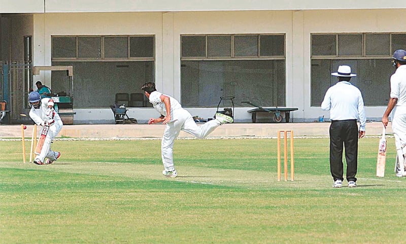 MULTAN: ZTBL opener Waqas Saleem is comprehensively cleaned up by Multan paceman Mohammad Ali Khan on day one of the Quaid-i-Azam Trophy National Cricket Championship Pool ‘B’ fixture at the Multan Cricket Stadium
on Tuesday.—APP MULTAN: ZTBL opener Waqas Saleem is comprehensively cleaned up by Multan paceman Mohammad Ali Khan on day one of the Quaid-i-Azam Trophy National Cricket Championship Pool ‘B’ fixture at the Multan Cricket Stadium
on Tuesday.—APP