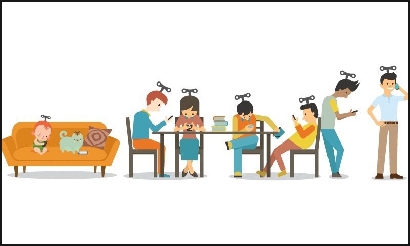 اسمارٹ فونز دنیا ہماری انگلیوں پر لے آئے ہیں مگر اس سے افراد کے اندر اینگزائٹی اور ڈپریشن کے احساسات میں بھی اضافہ ہوا ہے&mdash; خاکہ بشکریہ سونہل خان