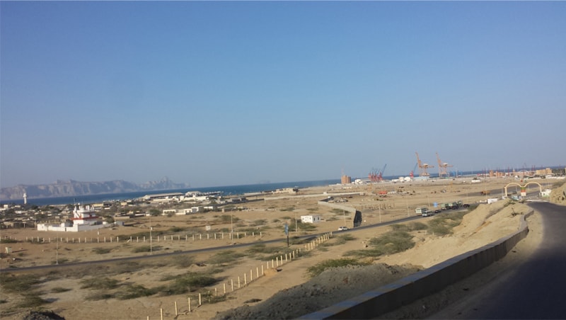 The Gwadar port in the backdrop of the deep blue sea