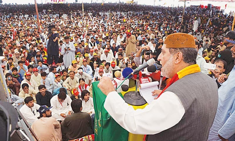 Sardar Akhtar Jan Mengal addresses a rally. — Photo/File