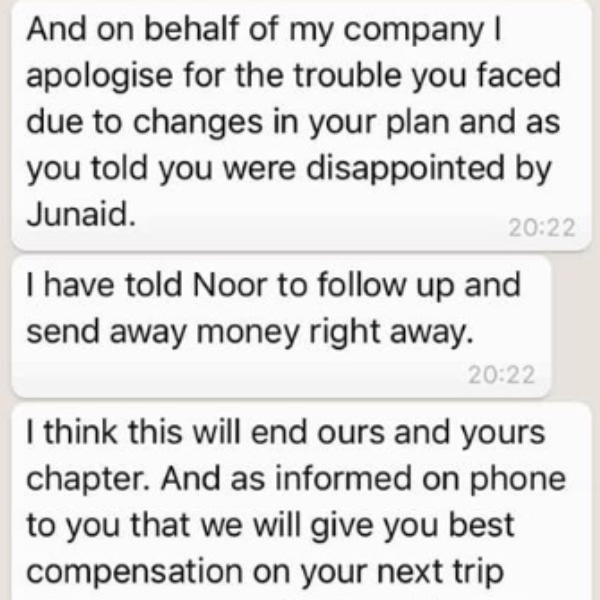 A part of her conversation with the travel company