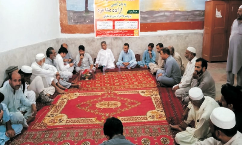 A speaker addresses the literary function held in Peshawar on Sunday. — Dawn A speaker addresses the literary function held in Peshawar on Sunday. — Dawn