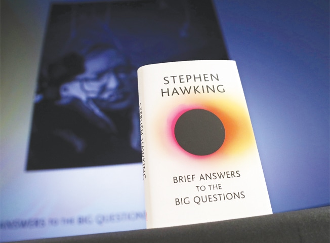 LONDON: Stephen Hawking&rsquo;s final book Brief Answers to the Big Questions is seen at the Science Museum on Monday.&mdash;AFP
