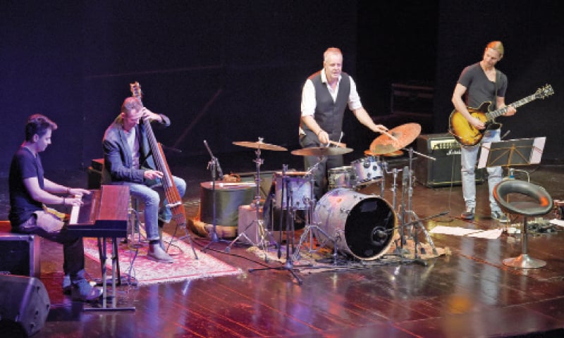 Wolfgang Haffner and the Band performs at PNCA auditorium in Islamabad on Wednesday. &mdash; Photo by Tanveer Shahzad