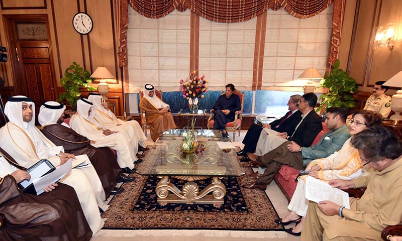 Prime Minister, Imran Khan exchanging views with Sheikh Mohammad Bin Abdul Rahman Al Thani, Deputy Prime Minster and Minister for 
Foreign Affairs of the State of Qatar during a meeting held at the PM Office in Islamabad. —APP