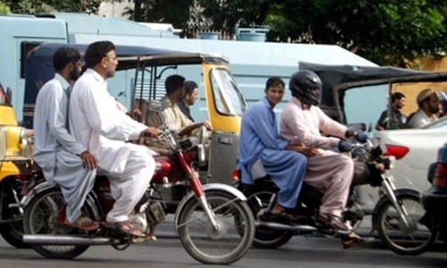 The pillion riding has been banned in Karachi for only one day i.e. on Oct 30.&mdash; File
