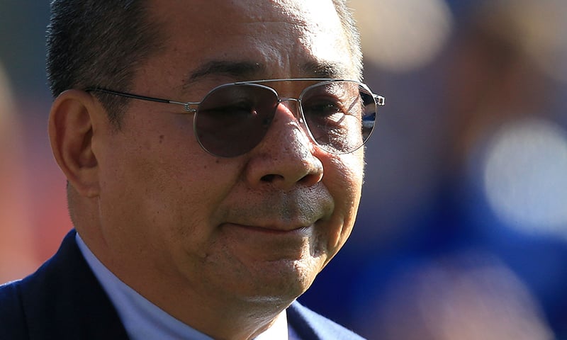 In this file photo taken on May 05, 2018, Leicester City's Thai chairman Vichai Srivaddhanaprabha applauds fans following the English Premier League football match between Leicester City and West Ham United at King Power Stadium in Leicester. — AFP