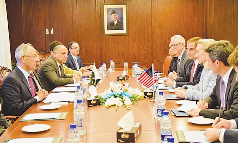 ISLAMABAD: Alice Wells, Principal Deputy Assistant Secretary of State for the US Bureau of South and Central Asian Affairs, leads delegation-level talks at the Foreign Office on Tuesday.—Online