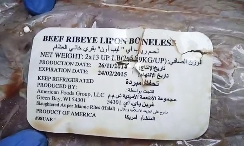 Expired meat found at a Karachi restaurant's godown during a raid by authorities. — DawnNewsTV