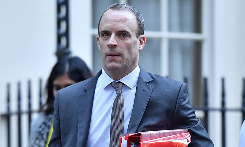 In this file photo taken on November 14, 2018, Brexit Minister Dominic Raab leaves Downing Street in London. — AFP