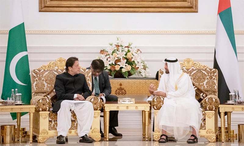 PM Imran Khan in conversation with Shaikh Mohamed bin Zayed during his last visit to UAE in Septemeber. &mdash;Photo courtesy Shaikh Mohamed bin Zayed's Twitter account