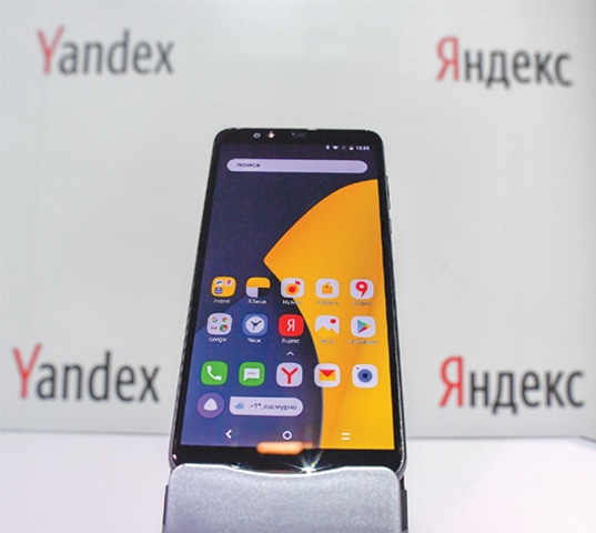 Moscow: A view of a Yandex smartphone during a presentation on Wednesday.—AFP