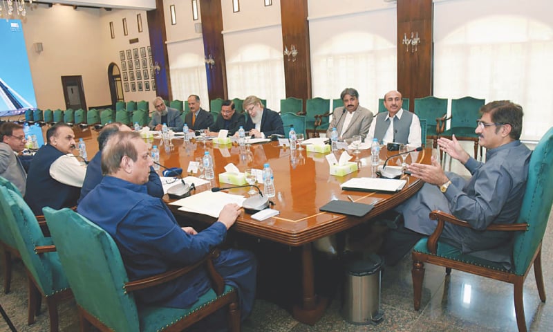 Murad Ali Shah chairs the meeting on mega projects at CM House on Friday.—PPI