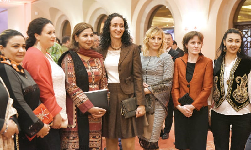 Spouses of various diplomats at the reception held to celebrate Japanese Emperor Akihito’s 85th birthday.