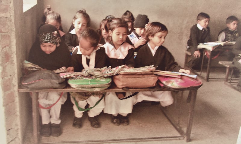 A class of young enthusiastic students at the school