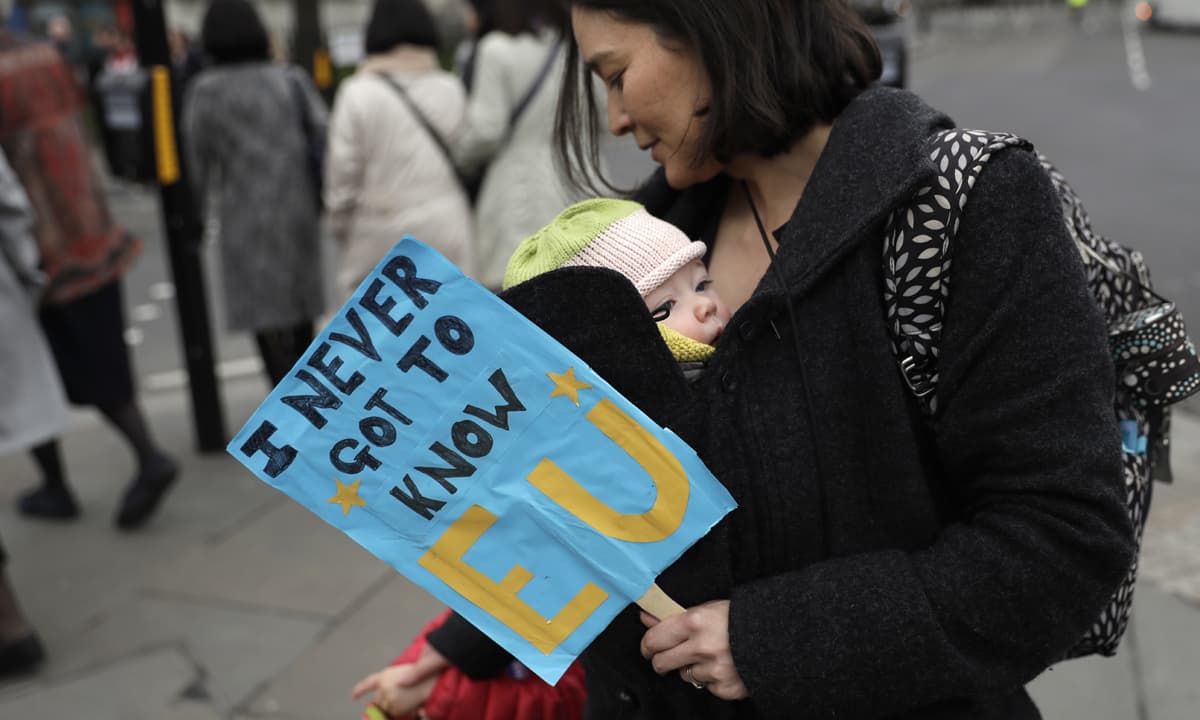 A woman protesting Britain’s exit from the European Union | AP