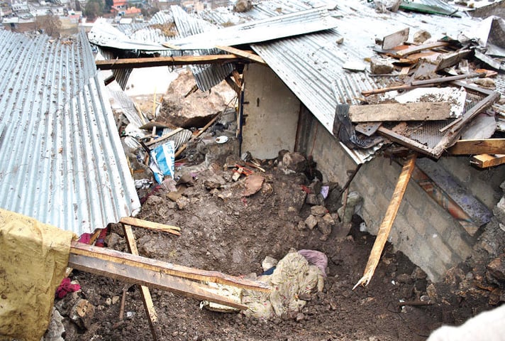 The ill-fated house that was hit by a landslide in Abbottabad on Tuesday. — Online