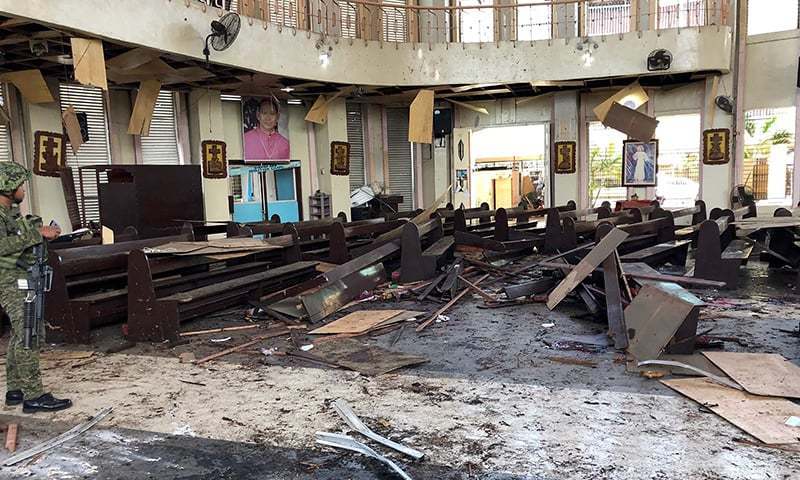 This file photo released by Armed Forces of the Philippines Public Information Office shows debris inside a Catholic Church where two bombs exploded in Jolo, Sulu province on the southern island of Mindanao on January 27. &mdash; AFP